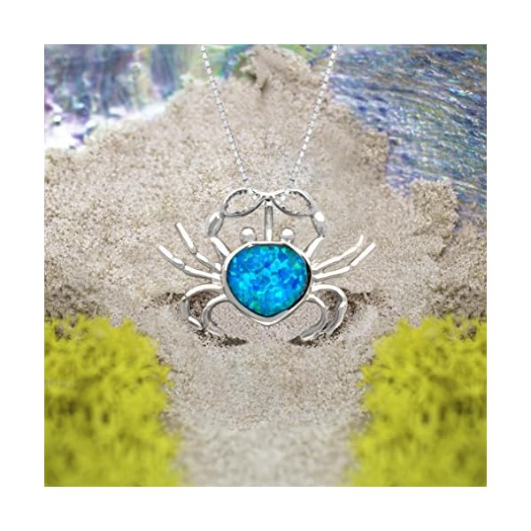 Honolulu-Jewelry-Company-Sterling-Silver-Simulated-Blue-Opal-Crab-Pendant-Necklace-with-18-Box-Chain Honolulu Jewelry Company Sterling Silver Simulated Blue Opal Crab Pendant Necklace with 18" Box Chain