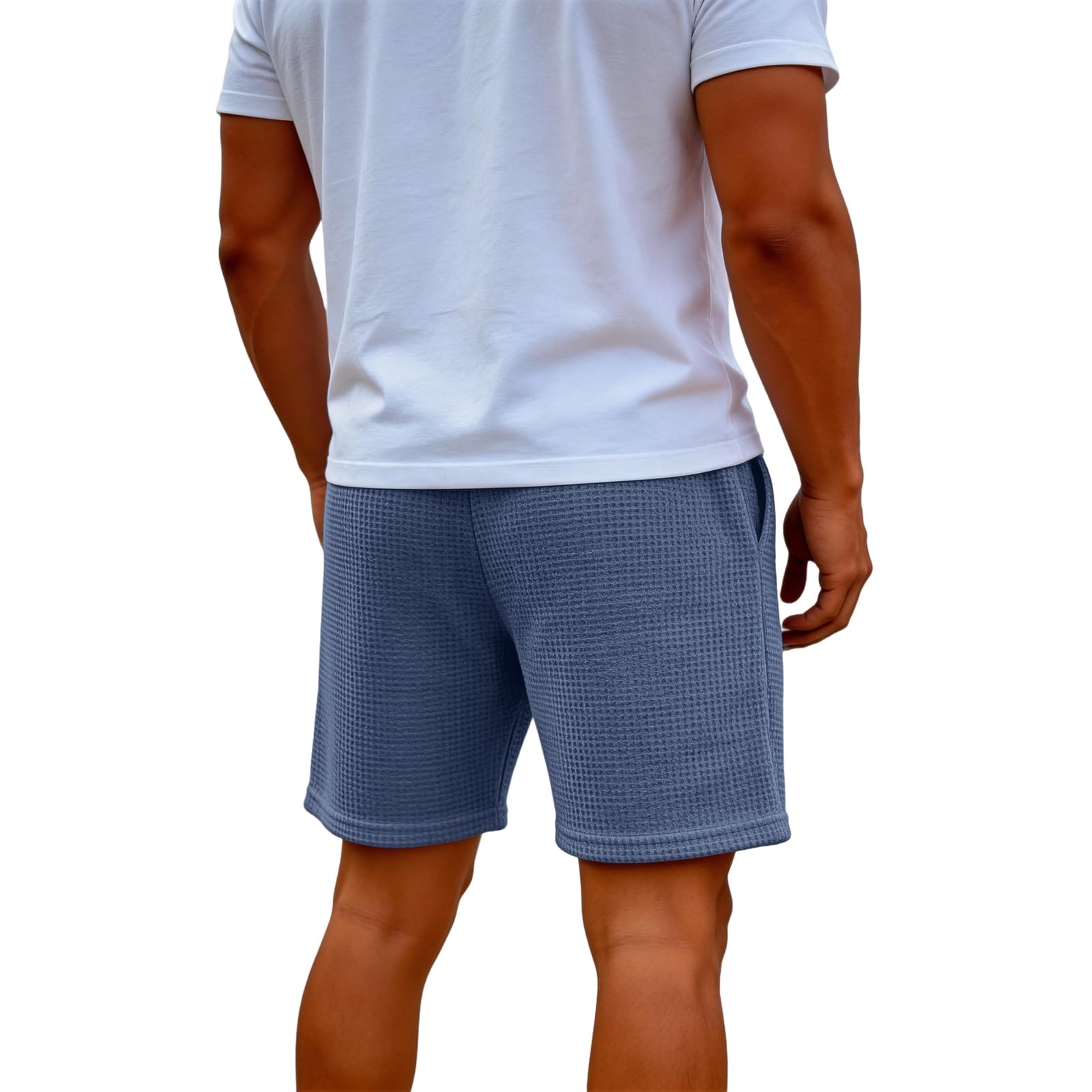 Short Homme Motif Gaufré Court Shorts Ete Sport Décontracté Bermuda Pantalon avec Poches et Cordon de Serrage