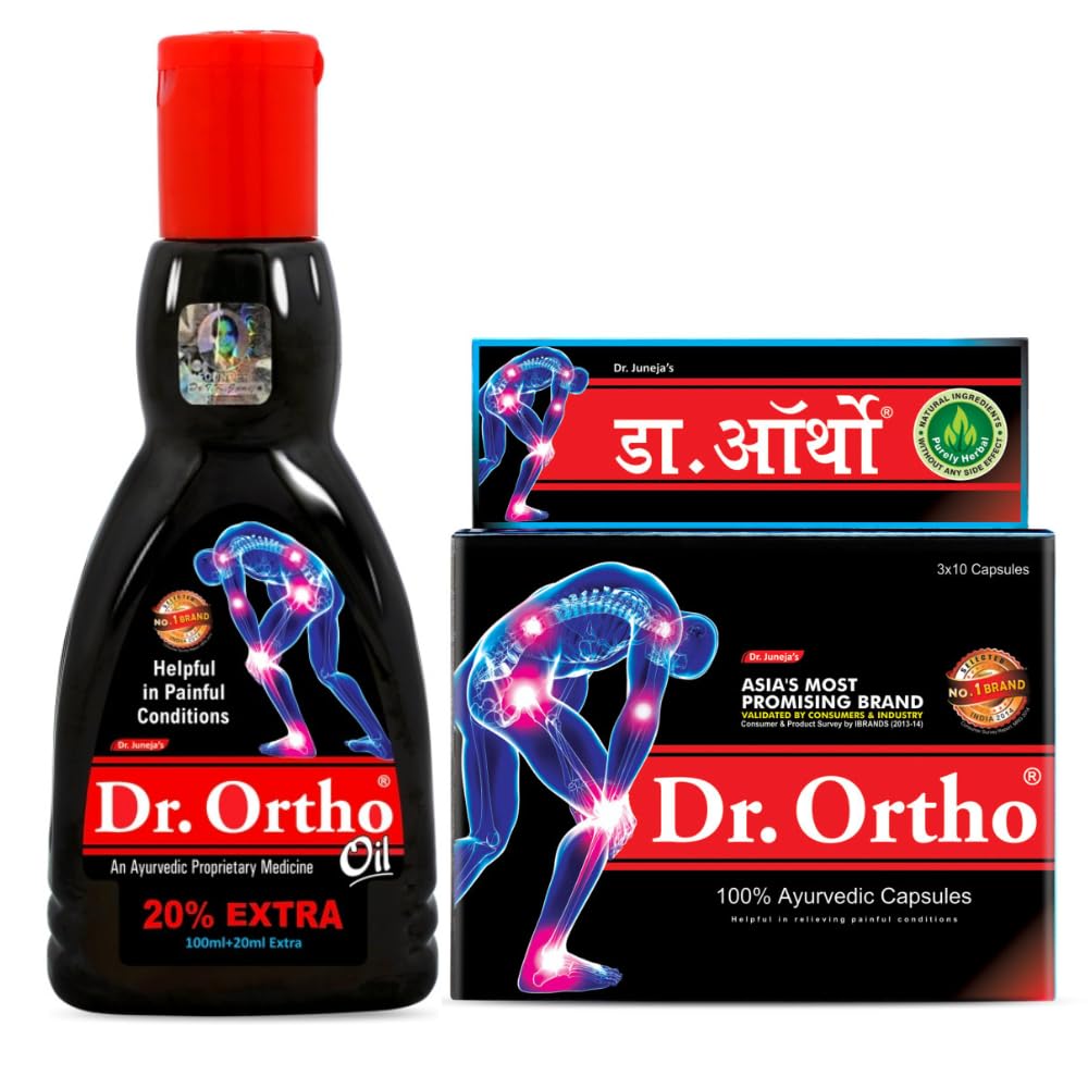 Dr.Ortho Oil & Capsule Combo For Joint Pain, Neck Pain, Knee Pain, Muscle Pain | Herbal Remedy Reduces Muscle Stiffness | Quick And Effective Result And Reduces Muscle Stiffness – (120Ml Oil + 30 Capsule )