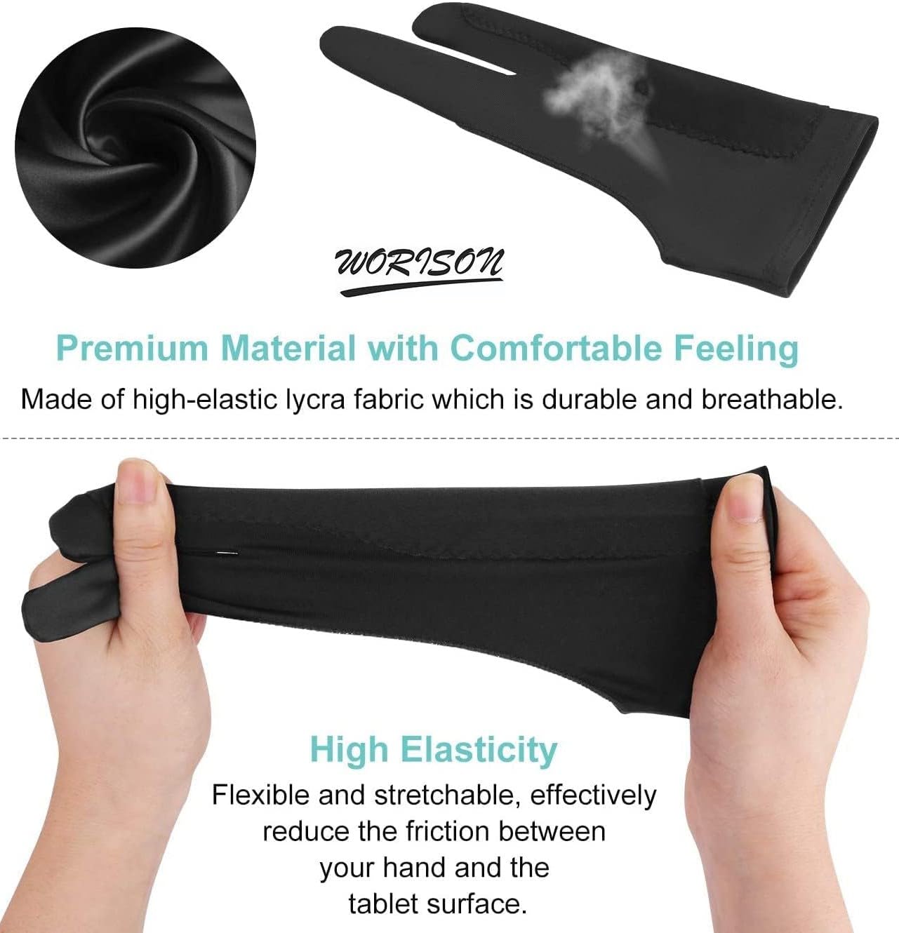 Worison Artist Two-Finger Glove for Pencil Sketching, Watercolours Painting and Graphics Drawing Tablet 1pc (Free Size), Black 1