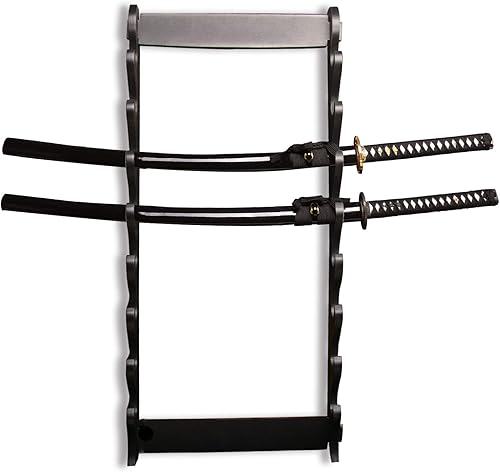 Miniatura 3 de Sword fort Soporte de pared Katana, estantes de espada, soporte de katana de 8 capas de madera negra montado en la pared, soporte de exhibición,