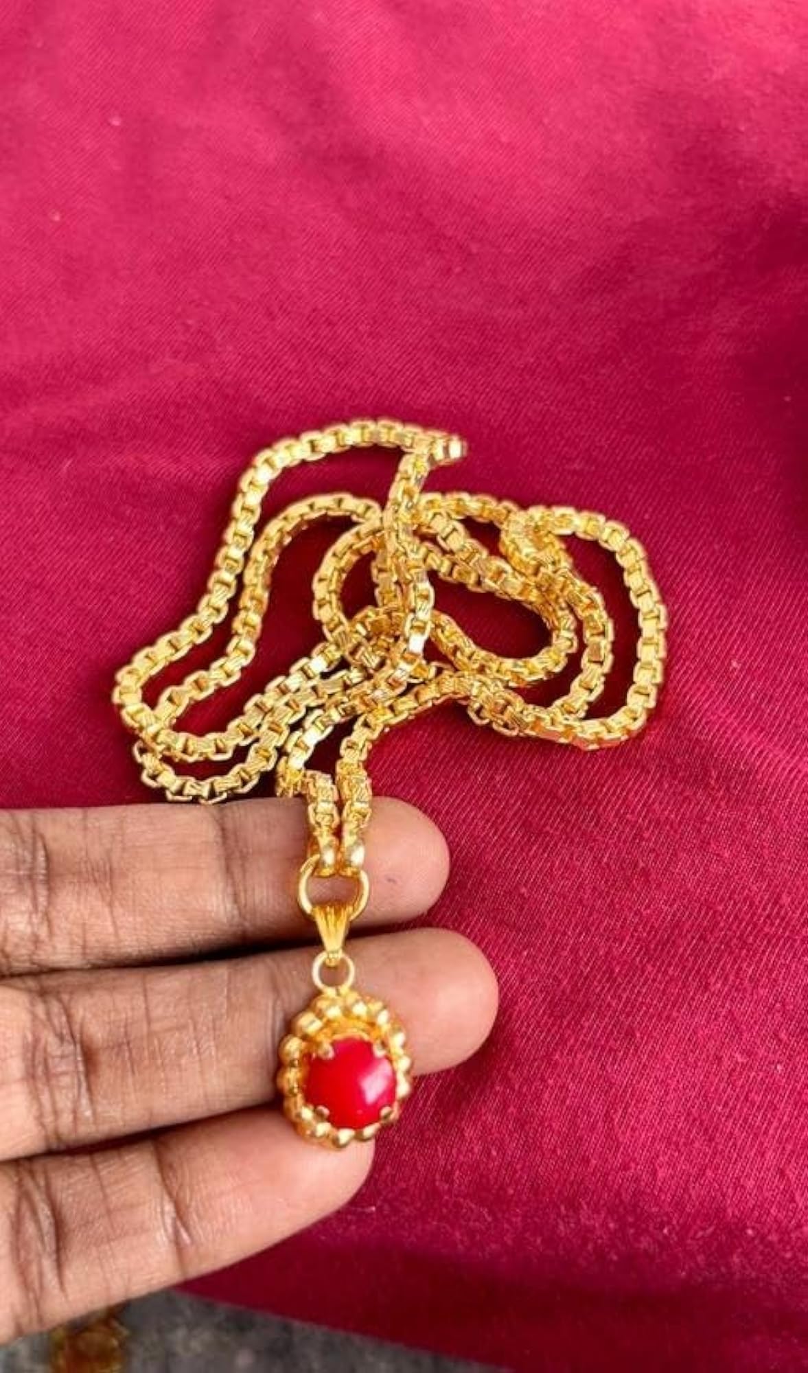 Auspicious Beauty Gold-Plated Chain with Lucky Red Stone Pendant