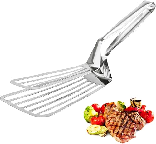 DOERDO - Espátula de pescado, abrazadera de barbacoa de acero inoxidable, multiusos, pinza para pizza, espátula doble, utensilios de cocina para