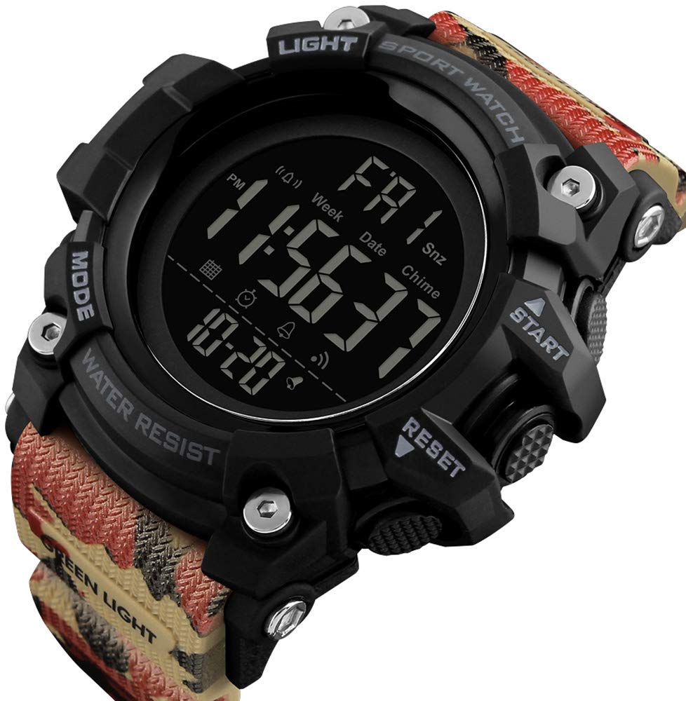 FANMIS Men's Analog Digital Waterproof Sports Watch Military Multifunction Dual Time Stopwatch Alarm Backlight 50M Water Resistant Watch (Camouflage Red)