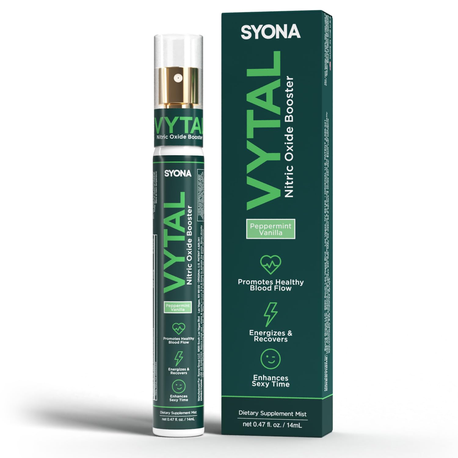 SYONA - VYTAL - Boosting Spray - Cardiovascular and Cognitive - Peppermint and Vanilla Flavor - B12, B3, L-Arginine - 14ml Pump Bottle