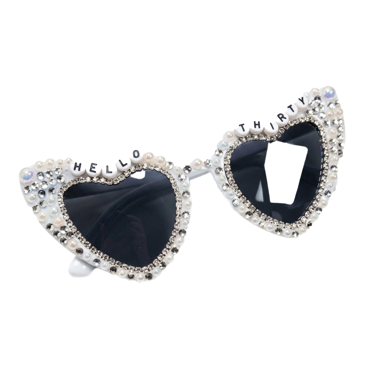Orsefeliy 30th Birthday Glasses, White Heart Sunglasses for Women, Hello Thirty Sunglasses with Shiny Bling Diamond, Stylish 30th Birthday Party Glasses, Party Photo Props for Best Friends