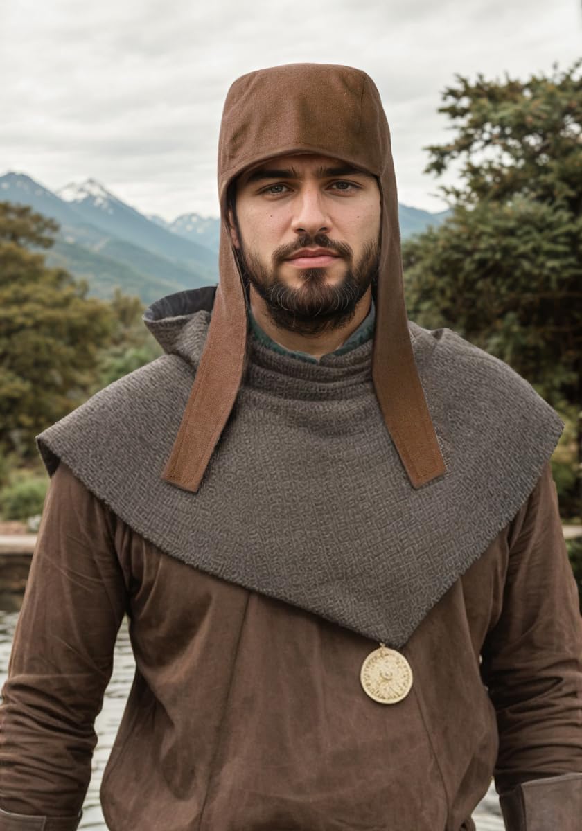 FURPHI Medieval Coif Cap Linen Hats with Ear Flaps Renaissance Bonnet Halloween Christmas Costume - Image 5