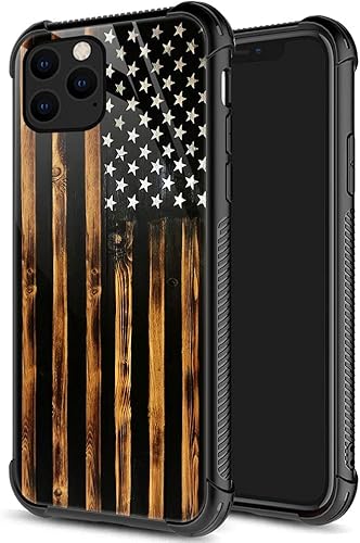 DJSOK Funda compatible con iPhone 12 Pro, funda clásica de grano de madera con bandera antigua para iPhone 12, fundas para hombres y niñas, a prueba