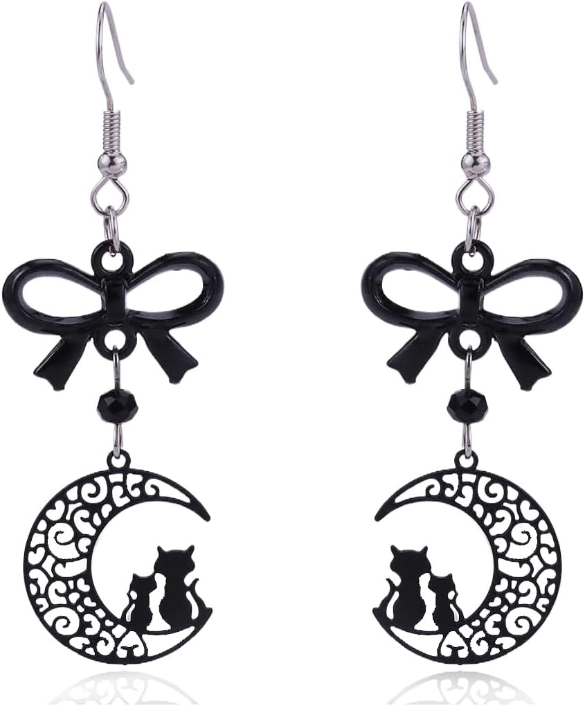 Gothic Moon Sword Earrings for Women Punk Moon Sword Dangle Drop Earrings Halloween Black Moons Cat Earring Witch Earring Halloween Costume Jewelry Emo Accessories