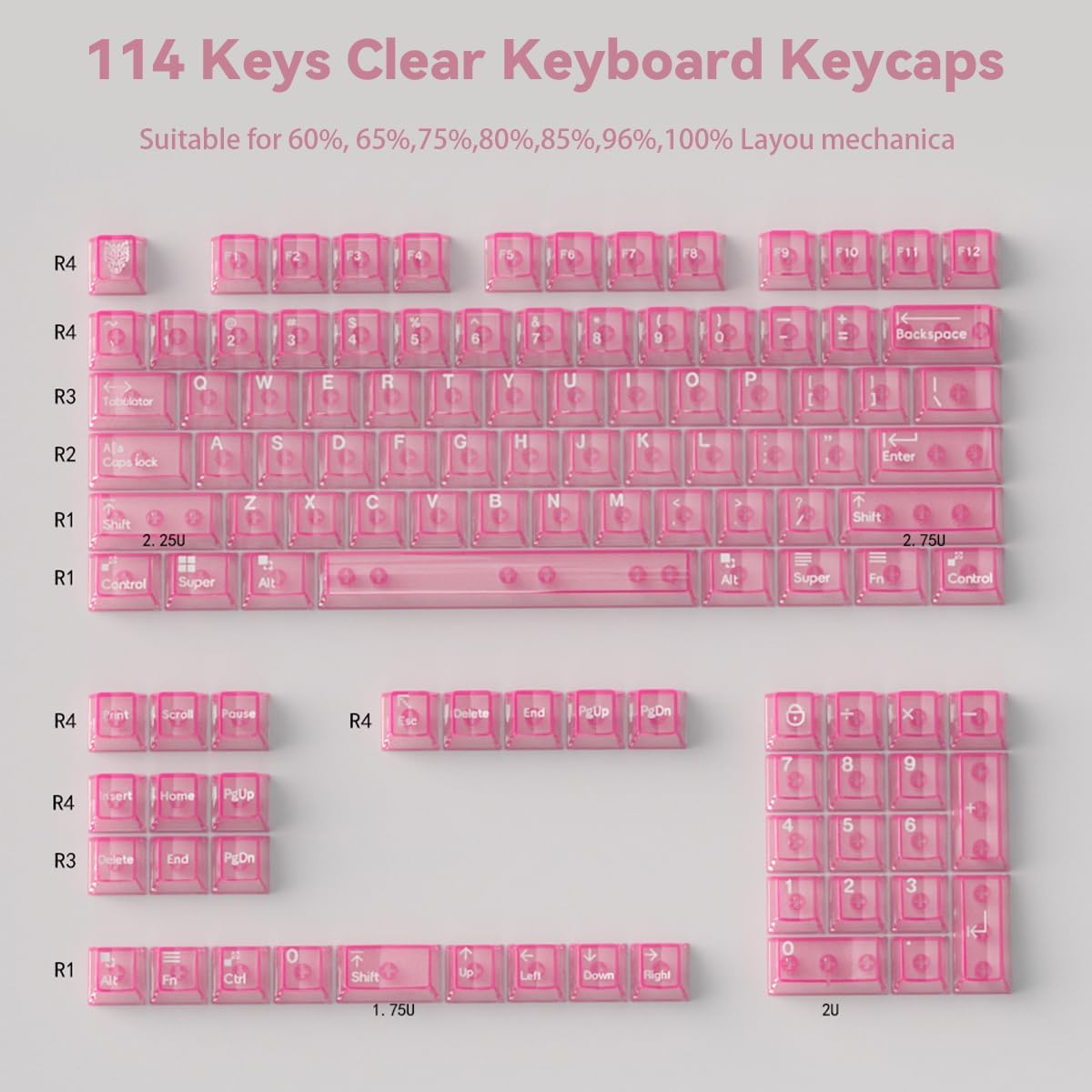 mintcaps Crystal Clear Keyboard Keycaps Transparent PC Cherry Profile Pink Keycap Set 114 Keys Shine Through Key Cap for Cherry Gateron Mx Switches Mechanical Keyboard image 4