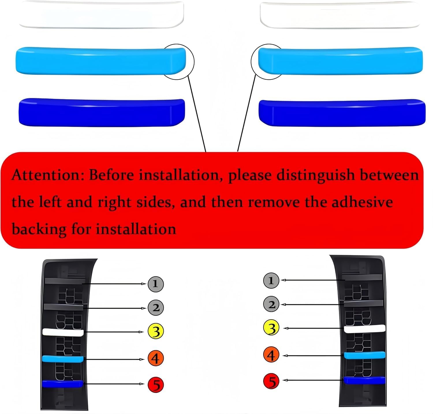 6Pcs for Toyota Tundra Grille Trim at Bottom of Headlamps Tricolor Metal Trim Grille Bezel Trim Left and Right Side Accessories (Blue-White)