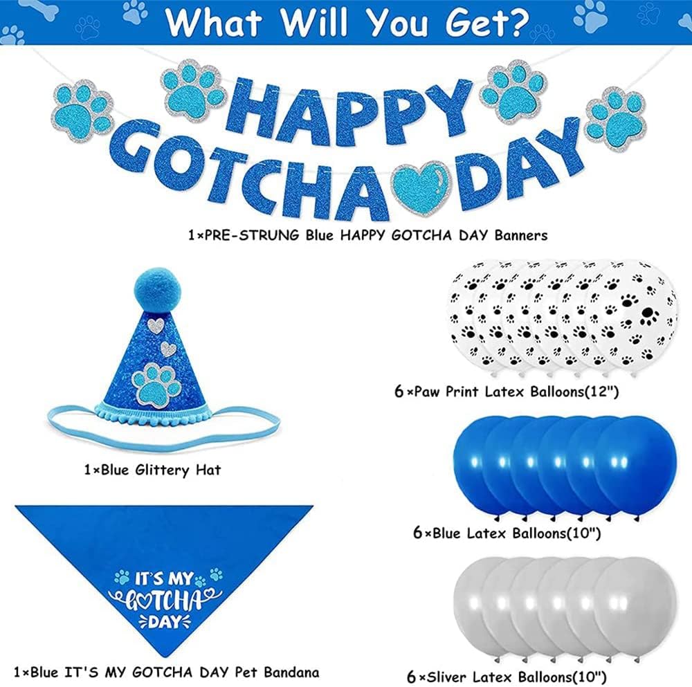 ASOCEA Dog Birthday Party Supplies Happy Gotcha Day Dog Bandana Set Boy Girl Party Banner Dog Birthday Outfit Triangle Scarf for Pet Dogs Cats Adoption Party Decor Accessories-Blue - Image 4