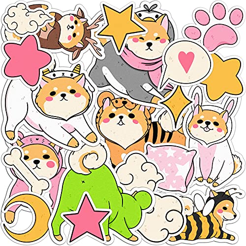 Mertak - 21 PCS - Sticker Pack for Laptop for Phone Case for Planner Set Puppies Pet for Notebook Shiba Inu Kawaii Anime for Water Bottle for Luggage for Kids Waterproof Cute Dog Vinyl Decals