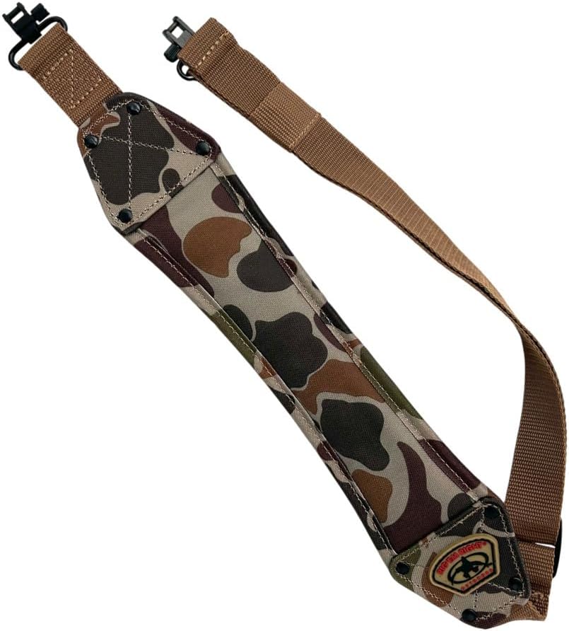 Rig'Em Right Waterfowl High Brass Classic Non-Slip Gun Sling with Brass Rivets and Cinch Buckle - Universal Metal Gun Clips Included