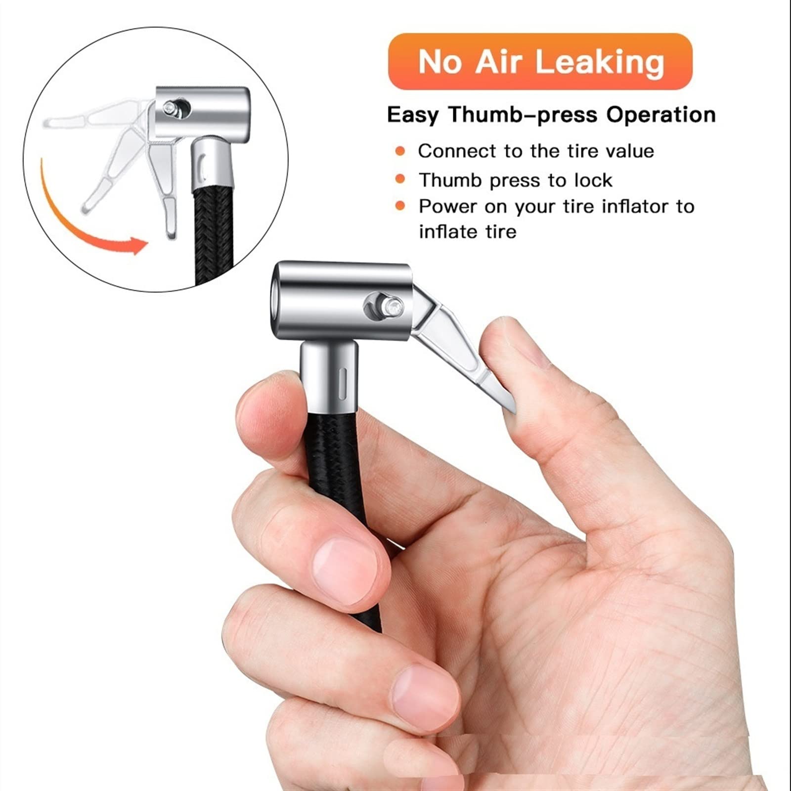 Adattatore Per Gonfiaggio Pneumatici - Tubo Flessibile Da 50cm Con Filettatura Auto-Bloccante, Per Auto, Moto, Bici - Senza Perdite D'Aria - Foto 10