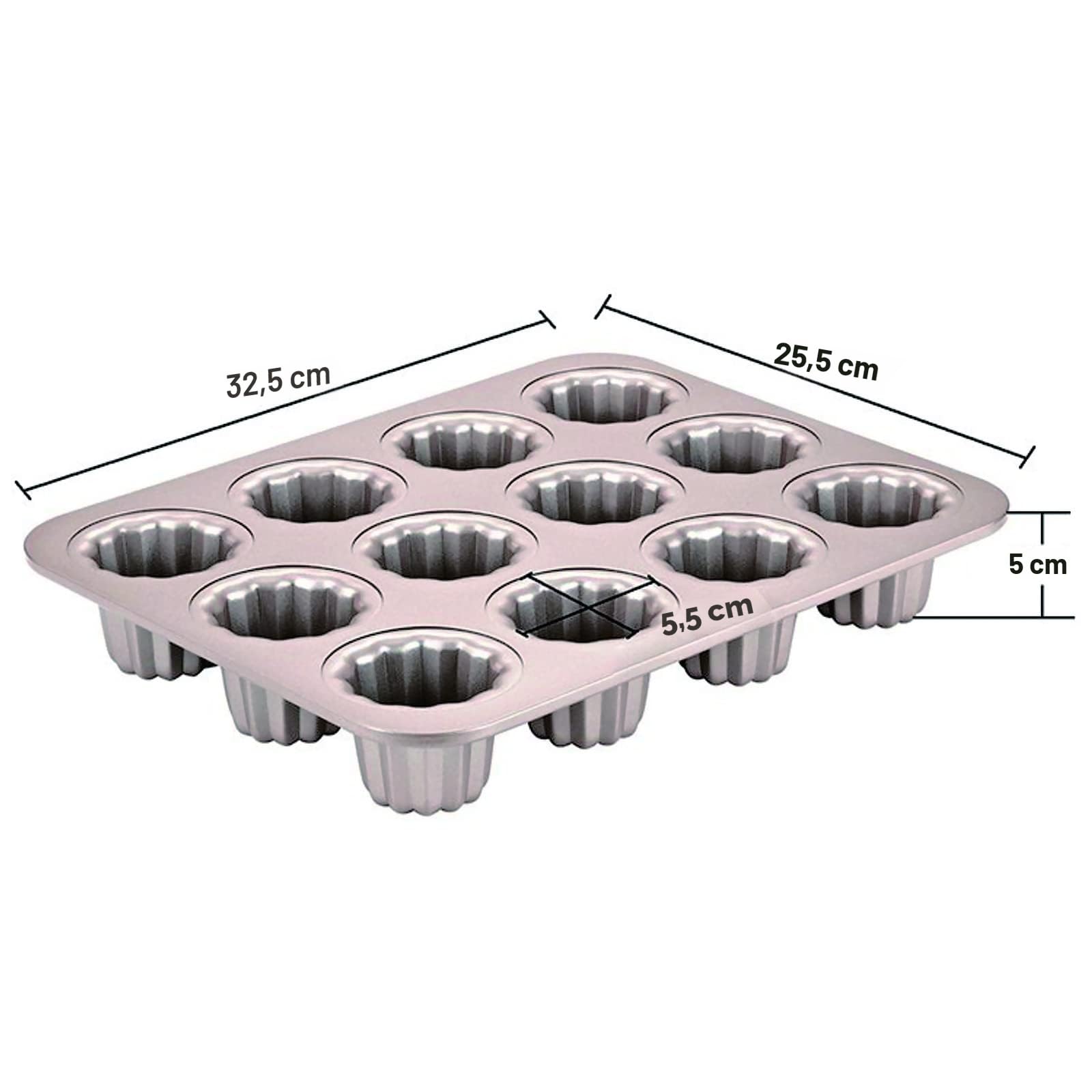 Molde para Canele Tartas para Horno y Repostería Antiadherente Molde de Bordelais para Hornear Taza para Muffins Cannele Pastel Acero al Carbono para Cannelé Gelatina Magdalenas Pudín 12 Cavidades