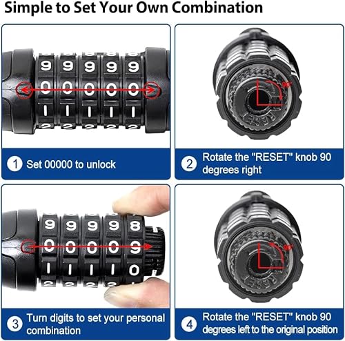 NDakter Bike Lock, Extra Long Anti-Theft Bike Chain Lock(6ft to 3.2ft) with 5 Digit Resettable Combination, Heavy Duty Bicycle Lock Long Enough for 2-5 Bikes, Ebike,Scooter, Door,Gate,Fence and More - Thumbnail 6