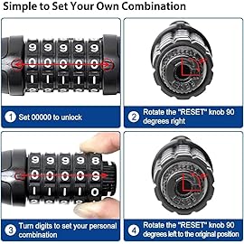 NDakter Bike Lock, 5 Digit Combination Heavy Duty Anti Theft Bicycle Chain Lock, 2.62/3.2/4.27/5/6Ft Long, High Security Resettable, Suitable for Bike, Scooter, Door, Gate, Fence-4/6mm Thick