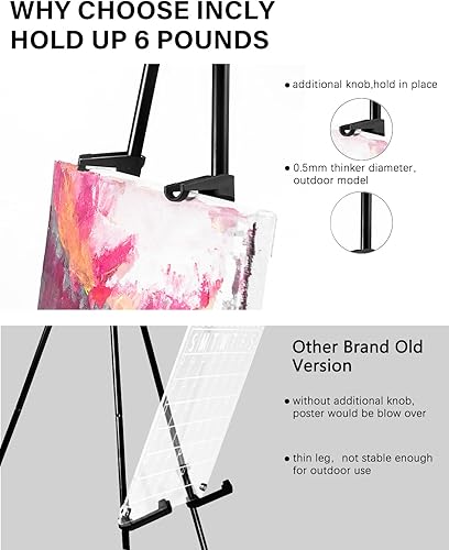 Miniatura 2 de INCLY Caballetes plegables para exhibición, paquete de 2 caballetes de metal de 63 pulgadas, trípode negro portátil para artista, póster de boda,