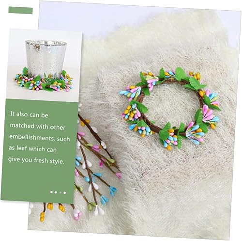 Miniatura 6 de 4 coronas de velas de Pascua para decoración de mesa, portavelas de bayas de primavera, encantadores adornos florales para fiestas en el hogar y