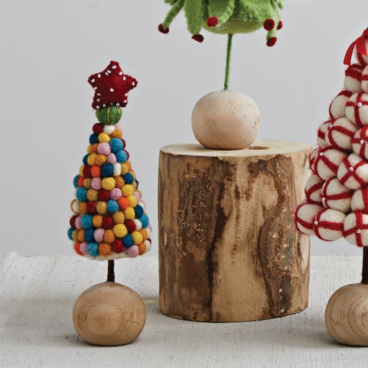 One Holiday Way 8-Inch Handmade Rainbow Wool Felt Pom Pom Tabletop Christmas Tree w/Wood Base – Decorative Rustic Farmhouse Decoration – Vintage Retro Xmas Party Winter Table Mantel Shelf Home Decor