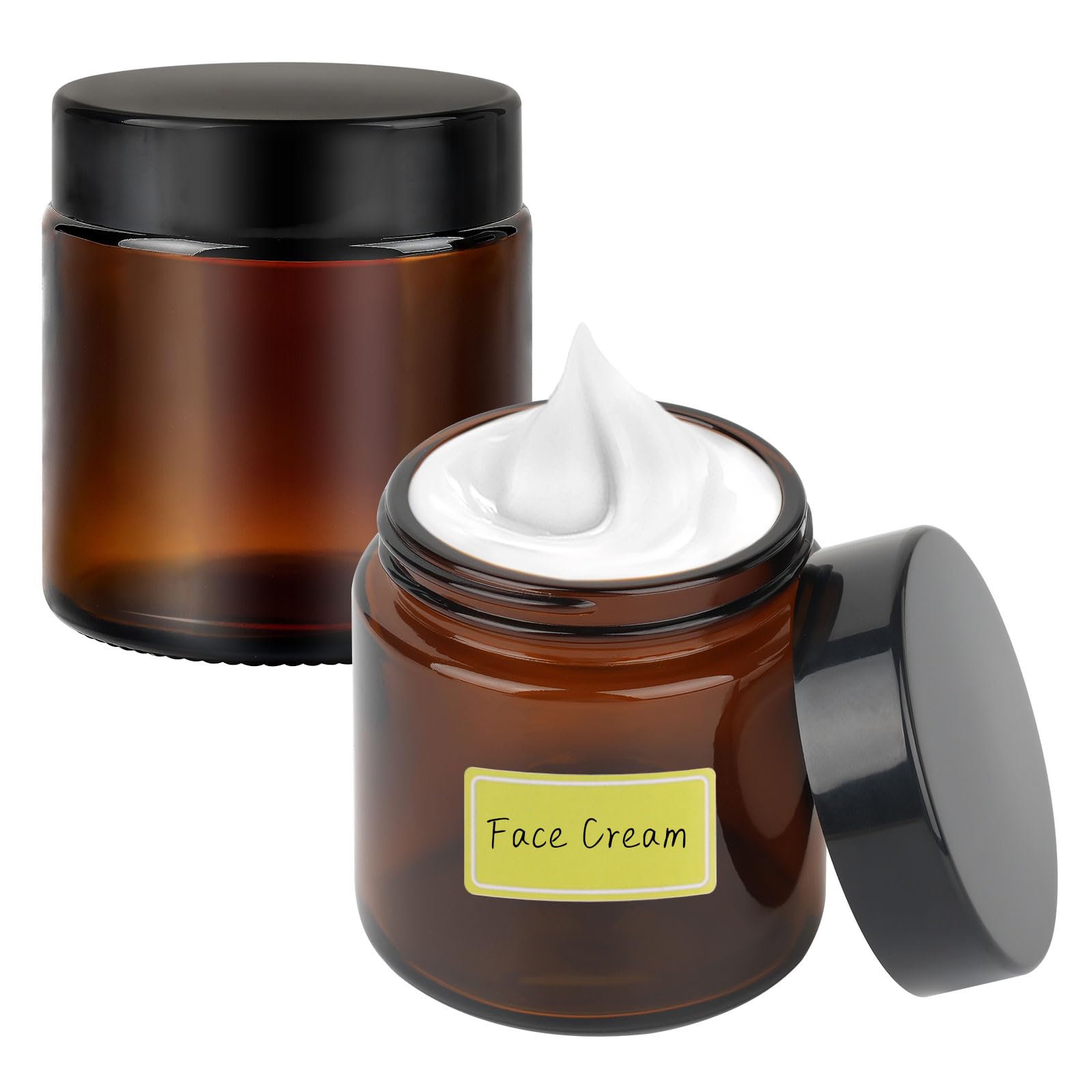 100ml Amber Glass Jars, 2 Pcs Empty Cosmetic Jars with Lids und Inner Liners