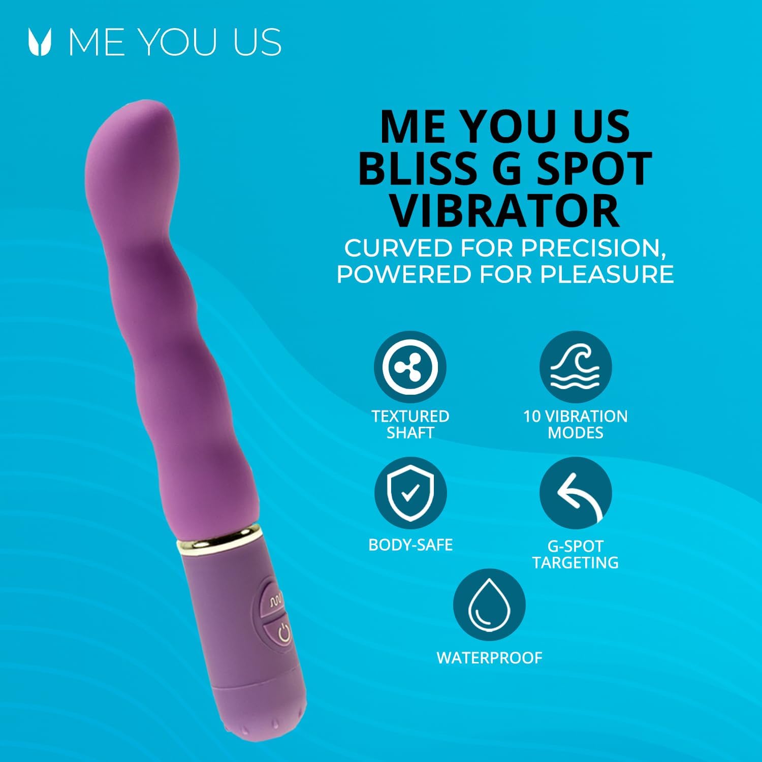 Me You Us Bliss G-Spot Vibrator Purple – Curved Silicone Vibrator with 10 Vibration Modes, Angled Head for Precision G-Spot Stimulation, Rippled Shaft, Waterproof, Latex & Phthalate Free