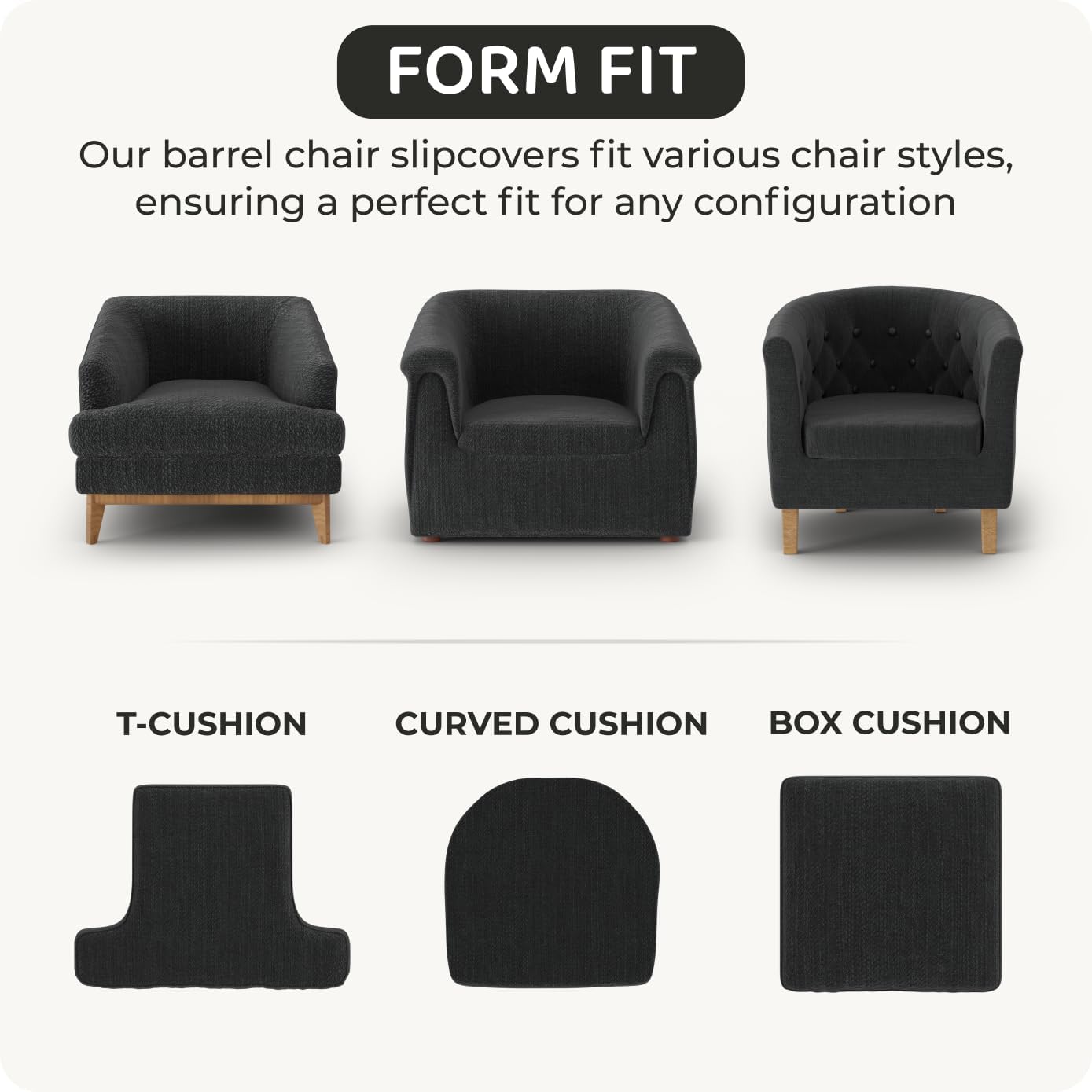 PAULATO BY GA.I.CO. Stretch Barrel Armchair Slipcover 1-Piece – Bi-Elastic Club Chair Cover – Furniture Protector for Tub Armchair Machine Washable – Dark Grey (Barrel Chair 20"-27" Wide)