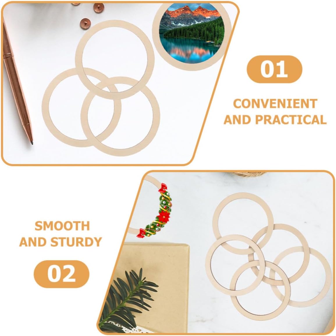 100pcs Wood Hoops for DIY Crafts, Smooth Sturdy Beige Circle Frames