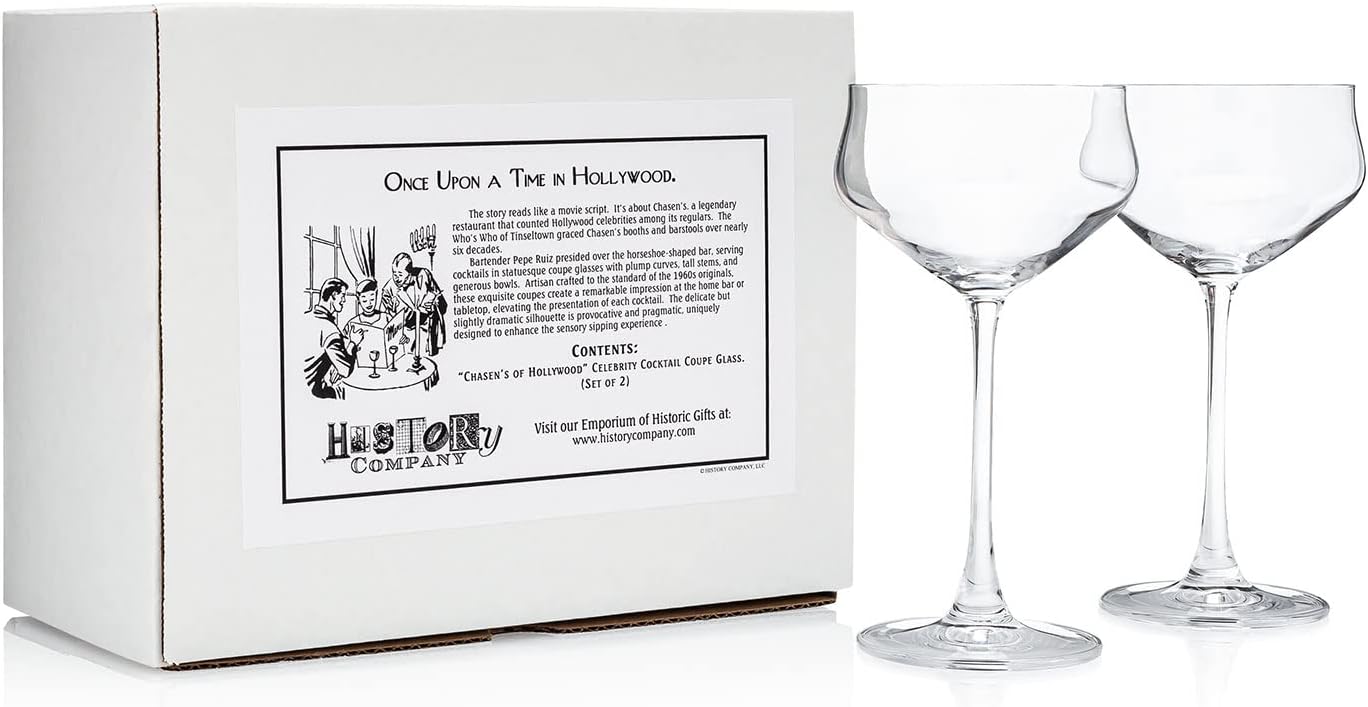 HISTORY COMPANY Chasen’s of Hollywood Crystal Cocktail Coupe – Old Hollywood–Inspired, 2-Piece Set (Gift Box Collection)