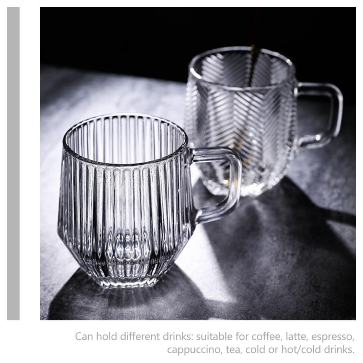 MAGICLULU Set 6 Tazze in Vetro con Manico, Bicchieri a Righe Verticali, Design Raffinato e Classico, per Caffè, Tè e Bevande Calde o Fredde