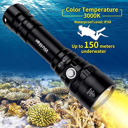 Diving Light, Waterproof Scuba Dive LED Flashlight 18650 with Cree XPL 3000K Warm