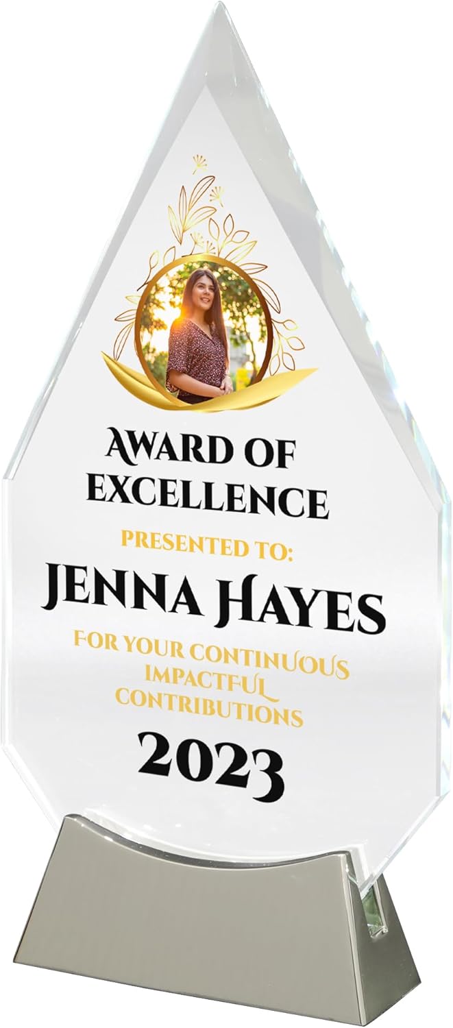 9 1/4" Personalized Glass Plaque for Awards and Trophies, Custom Award for Employee of the Month, Retirement, Leadership and Appreciation Gift O Awards (p) (Design 1) - Image 3