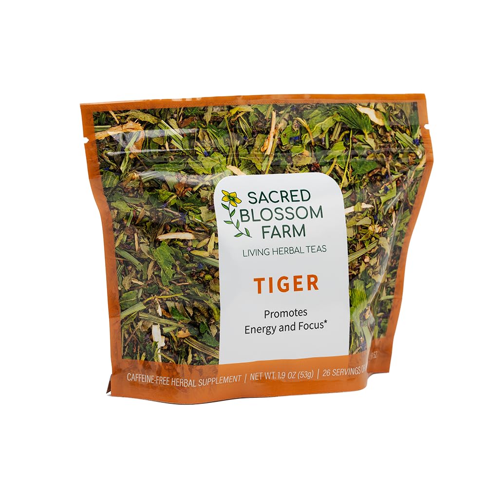 Tiger Herbal Tea | Sacred Blossom Farm | 1.9 oz. Loose Leaf | Energy and Focus* | Minimally Processed Wisconsin-Grown Herbal Tea & Medicinal Herbs | Caffeine Free Coffee Replacement | Handmade in USA