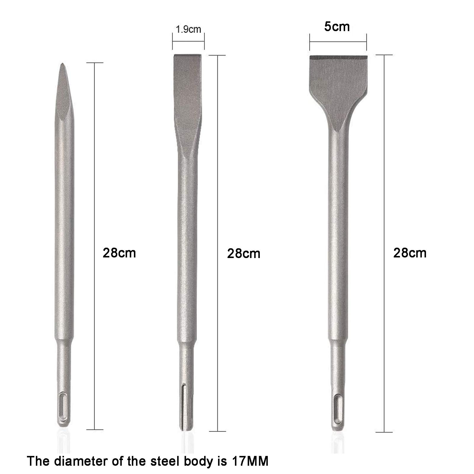 Scalpello, Set Di Punte per Scalpello per Martello Pneumatico da 3 Pezzi, Martello Demolitore Elettrico Demolitore per Calcestruzzo Scalpello Piatto Dilatato Piatto con Punta per Mattoni