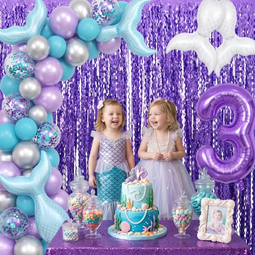 Image of TONIFUL 2Pcs Wavy Light Purple Metallic Foil Fringe Curtain Laser Streamers | 3.3ftx6.6ft Photo Booth Backdrop Door Streamer Curtain, Props for Bachelorette Mermaid-Themed Birthday Graduation Decoration
