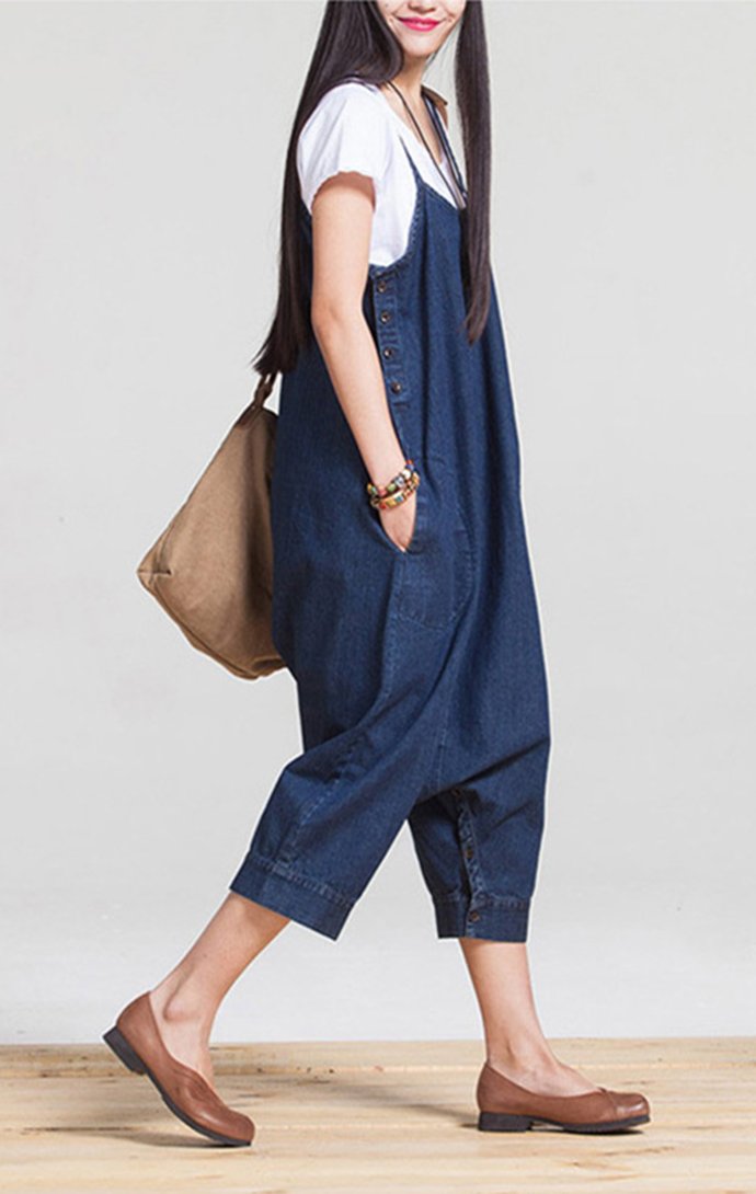 Pantalones vaqueros imitación algodón tamaño la muchacha las mujeres más largas Pantalones siameses irregulares la falda vestido largo los vaqueros múltiples vías fijados