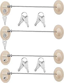 Hotop 4 Pack Cabinet Locks with Keys Mini Fridge Refrigerator Locks for Kids Toddlers Self Adhesive Child and Baby Proofing Safety for Deep Freezer Drawers Doors Latch(Light Brown)