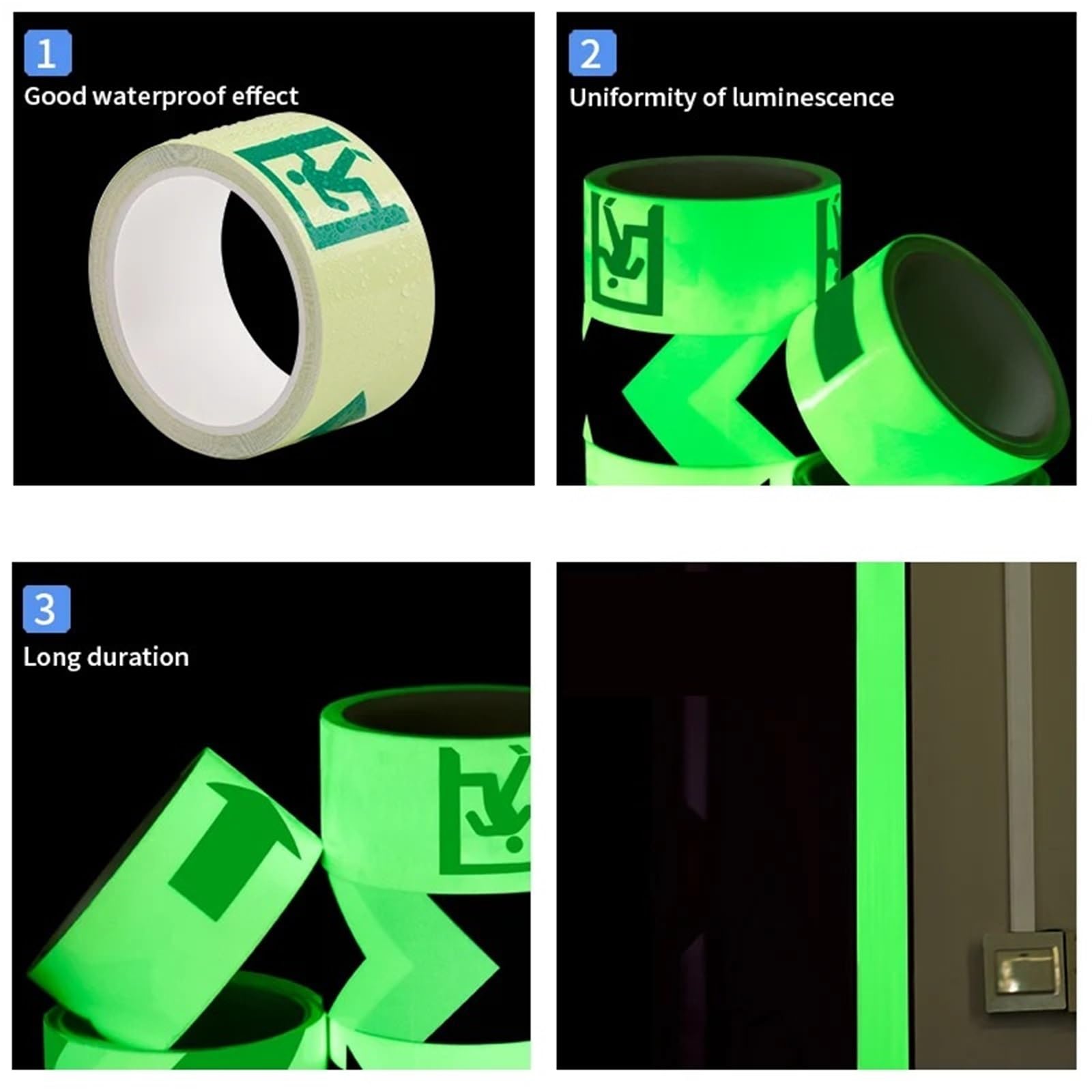Sicherheitswarnbänder Warnband, selbstleuchtendes, im Dunkeln leuchtendes Band, selbstklebendes fluoreszierendes Sicherheitsaufkleberband for den Außenbereich, for Bühne, Boden, Treppen(Fire Exit Patt