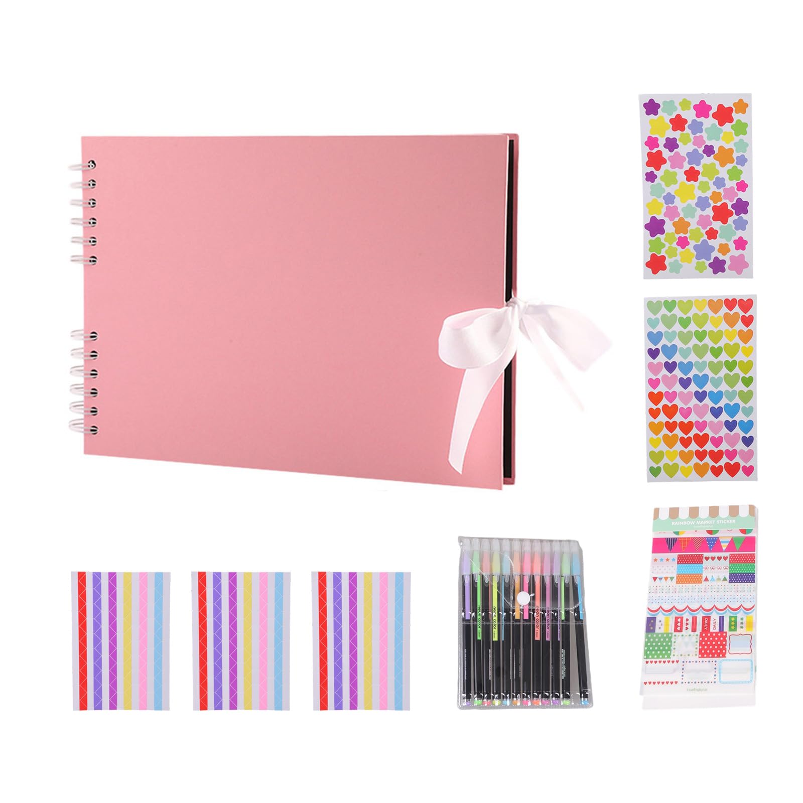 Book with 80 Pages and Accssories Scrapbooking Photo Album Ribbon Wedding Guest Book for Creative Projects Photo Album