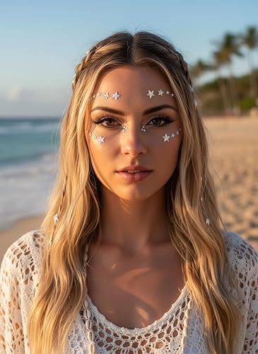 Miniatura 5 de Wosois Calcomanías de cara de cristal, gemas de sirena, brillantes, calcomanías temporales, accesorios de fiesta rave para mujeres y niñas (B)