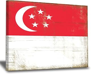 WoGuangis Flag of Singapore Poster Artwork Singapore Canvas Wall Art Painting Singapore World Traveler Gift Painting Framed Artwork for Living Room Bedroom Kitchen Office 8x12in