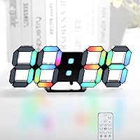 Vista 10 de KOSUMOSU Reloj de pared digital de neón, reloj de escritorio LED 3D, pantalla grande, 9.7 pulgadas, reloj despertador RGB para dormitorio, sala