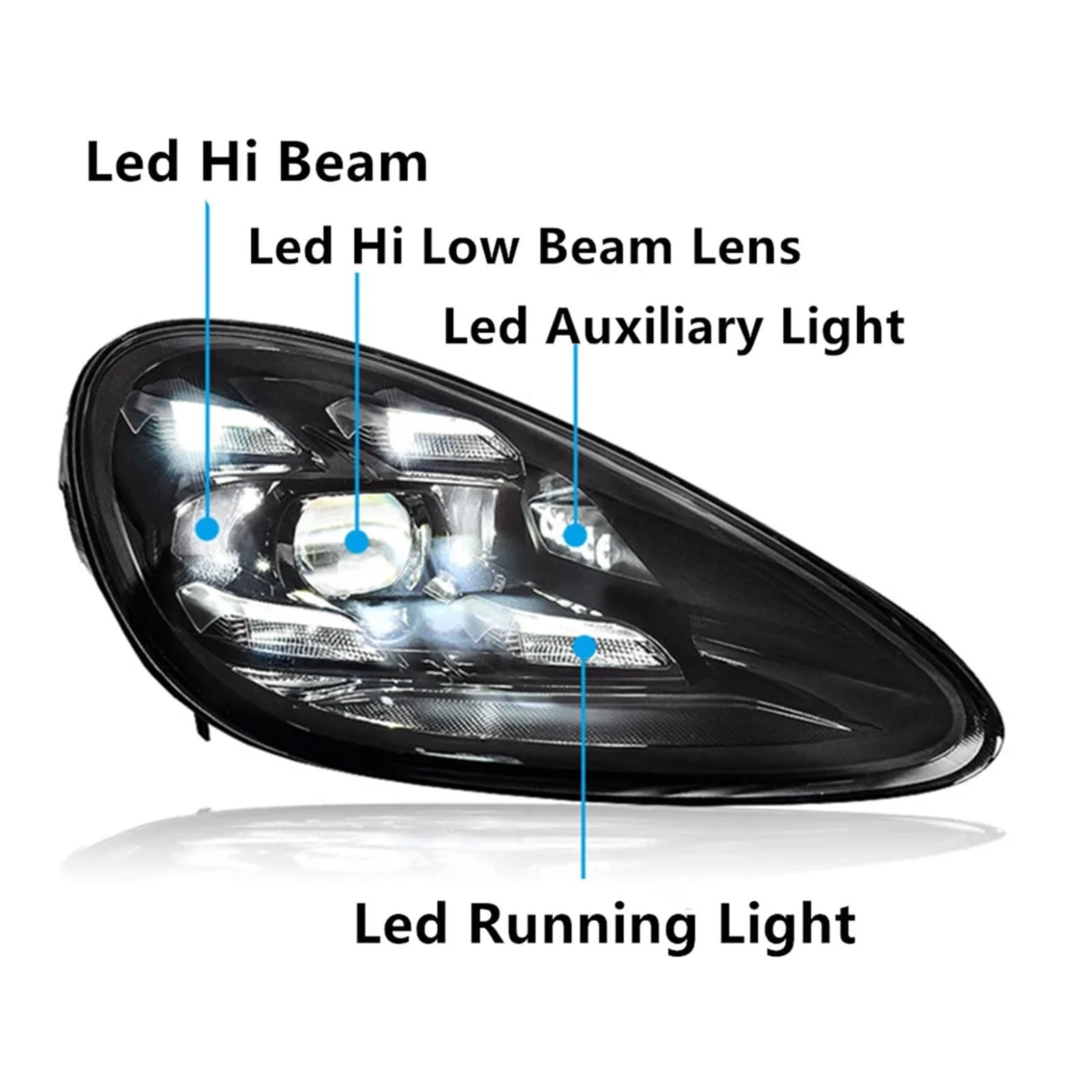 2 luci anteriori compatibili con i fari Porsche Cayenne 2011-2018, aggiornamento auto 2021, accessori per fari DRL completi(11-14_ORIGINAL WITH AFS)