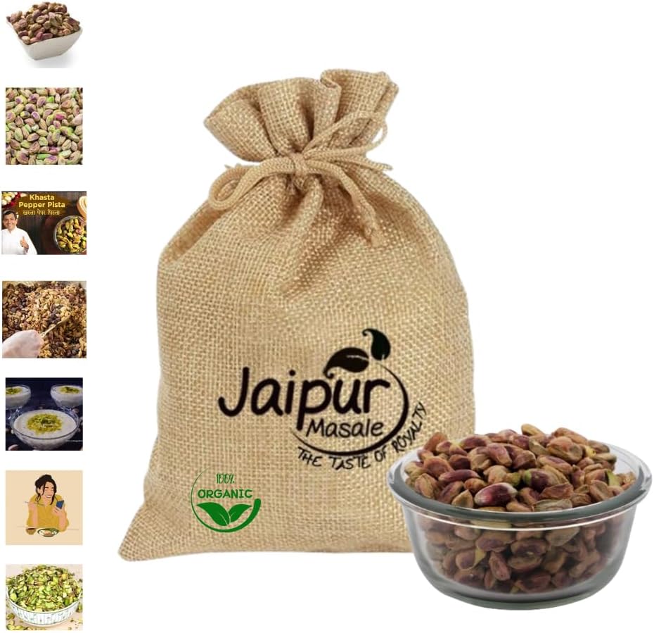 JAIPUR MASALE Sada Pista (Plain Pistachios) | 100% Natural & Handpicked | Rich in Protein & Antioxidants | No Added Salt or Preservatives | Healthy Snack | Fresh & Crunchy |(2kg) with Jute bag