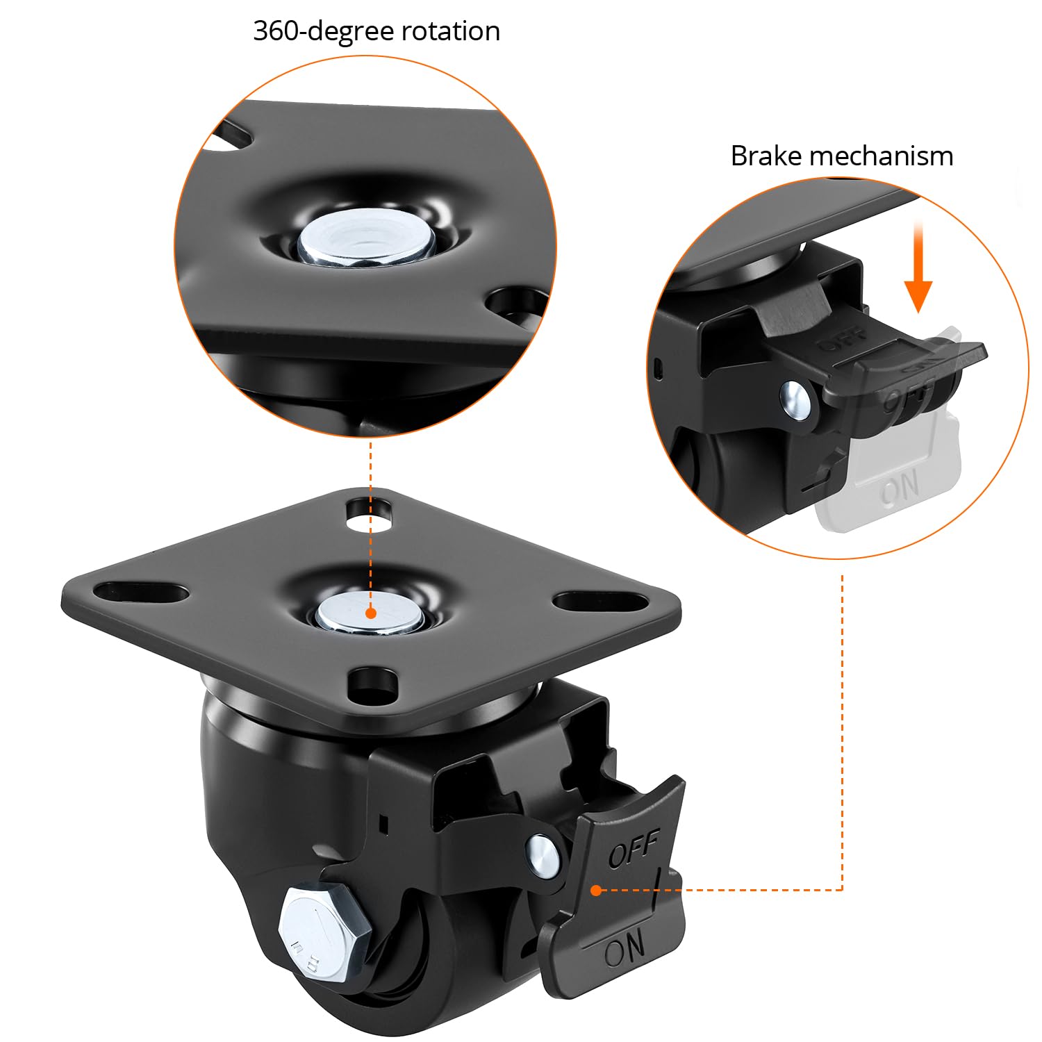 Image secondaire de Roulette Charge Lourde QWORK 50mm avec Freins - Lot de 4 pour Meubles et Transport