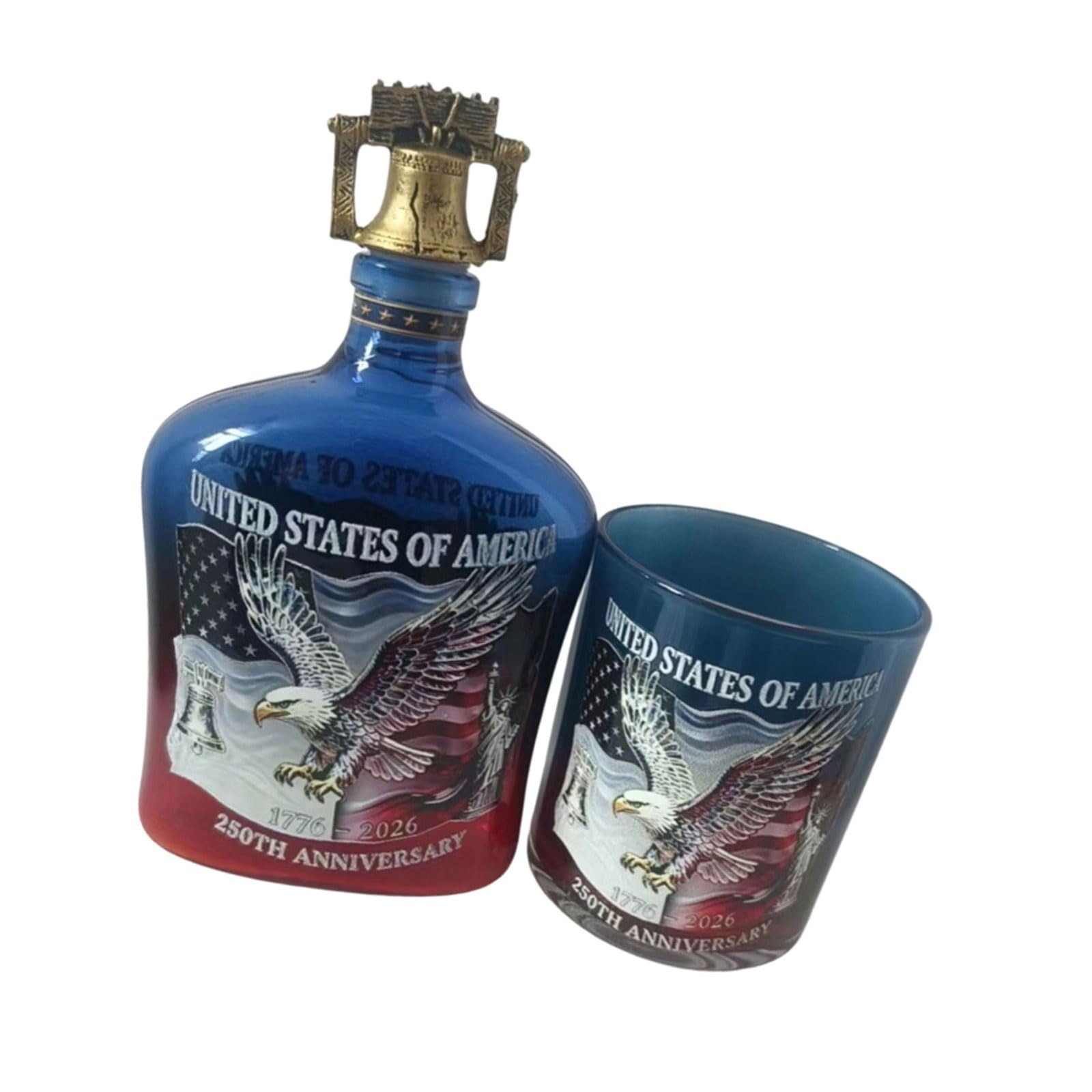Zxfdsfdbnm Sophisticated 250Th Year Celebration Drinkware Set Glass Liquor Bottle and Cup Set Whiskeys Container Independence Toll Design Liquor Bottle