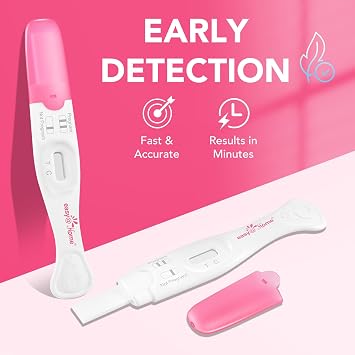Easy@Home Early Detection Pregnancy Test: Long Absorbent Tip for Easy Sampling - Precise Results in 3-5 Minutes - Easy to Use Fast & Accurate Pregnancy Tests Stick - Pruebas De Embarazo - 5 Counts