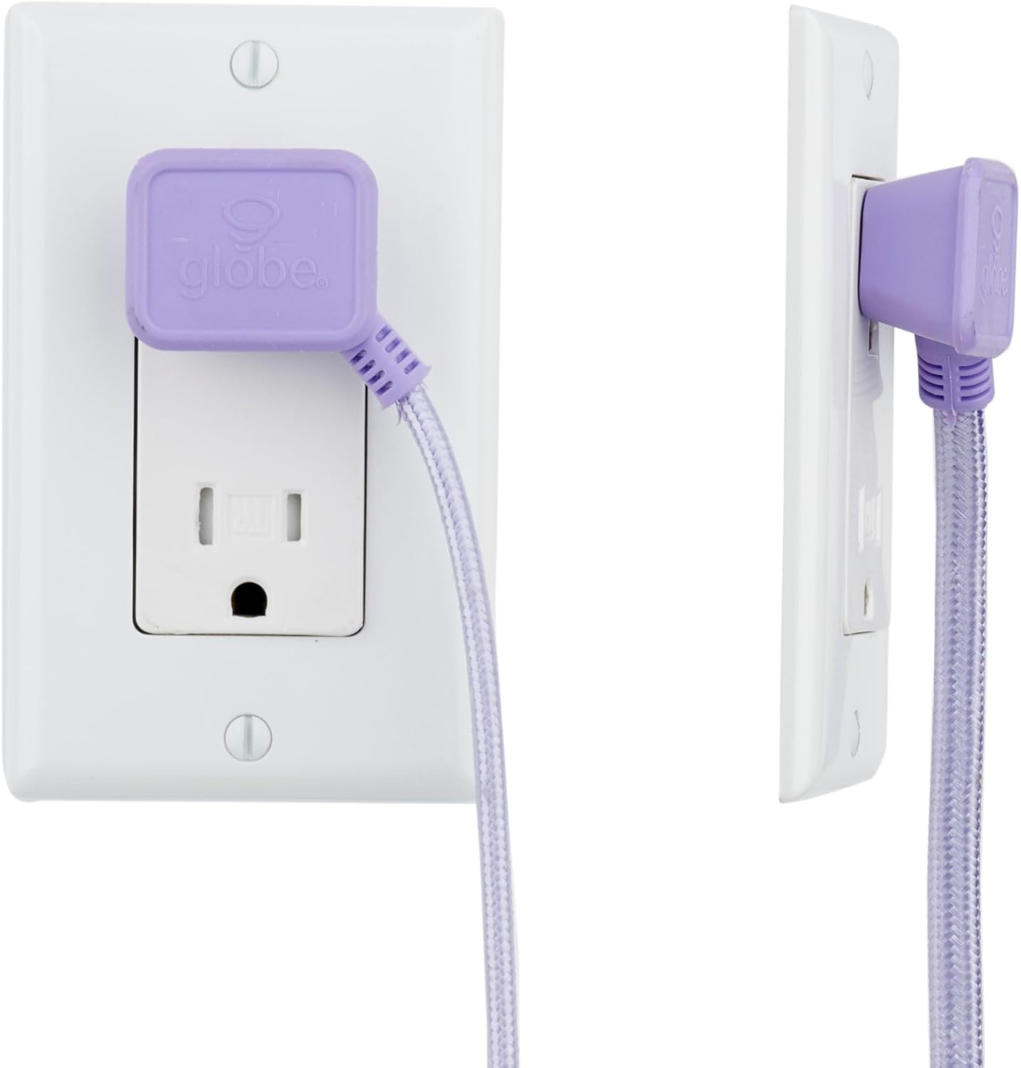 GLOBE Electric 22892 Designer Series 9-ft Fabric Extension Cord, 3 Polarized Outlets, Right Angle Plug, 125 Volts, Metallic Purple