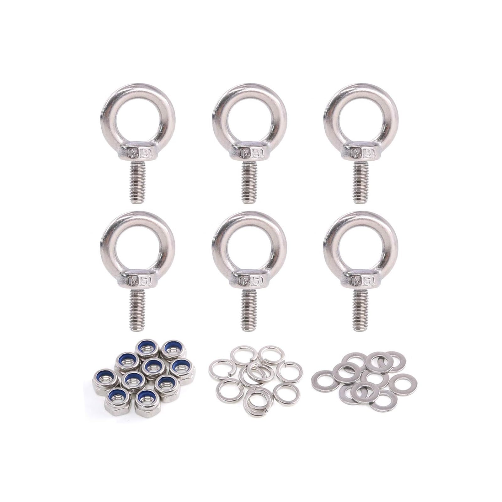 36Pcs 304 Stainless Steel M5 Male Thread Machinery Shoulder Lifting Ring Eye Bolt with Lock Nuts/Lock Washers/Flat Washers Set
